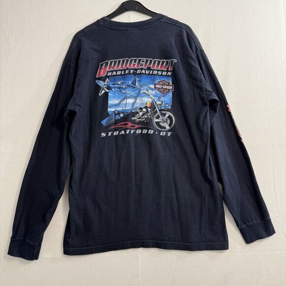 HARLEY DAVIDSON Stratford.CT Motorcycles Long sleeve T Shirt Black Size Large - Picture 1 of 11